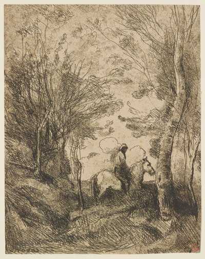 Le grand cavalier sous bois (Velký jezdec v lese) od Jean Baptiste Camille Corot