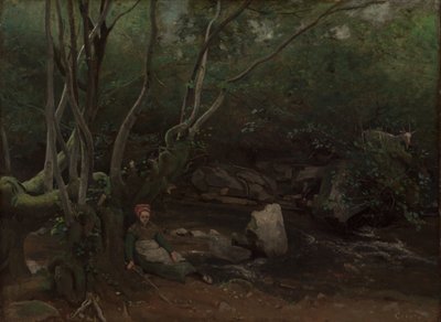 Lormes: Kozí dívka sedící u potoka v lese od Jean-Baptiste-Camille Corot