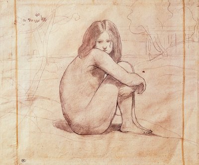 Sedící nahá dívka, kresba Jean-Baptiste-Camille Corot (1796-1875) od Jean Baptiste Camille Corot