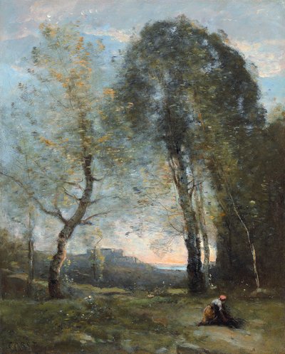 Rolnice sbírající dřevo, Itálie, cca. 1870-2 od Jean Baptiste Camille Corot