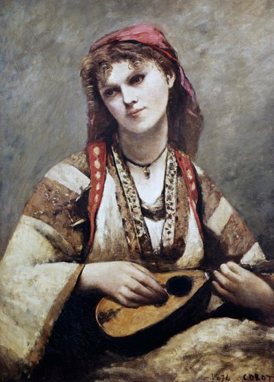 Porträt von Christine Nilson, oder Die Bohemienne mit einer Mandoline von Jean Baptiste Camille Corot