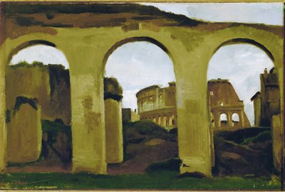 Koloseum, pohled přes arkády baziliky svatého Konstantina, Řím ... od Jean-Baptiste-Camille Corot