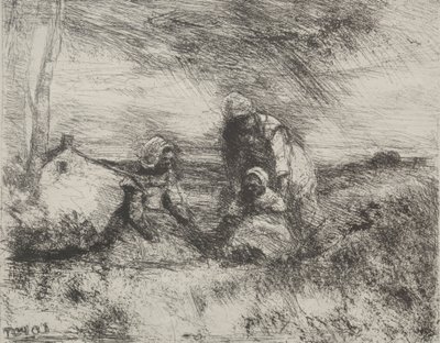 Die kleine Schwester, Originaldruck 1854, gedruckt 1921 von Jean Baptiste Camille Corot