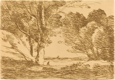 Turm am Horizont eines Sees, 1871 von Jean Baptiste Camille Corot