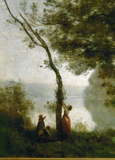 Baum und Frau. Erinnerung an Mortefontaine, Frankreich von Jean-Baptiste-Camille Corot