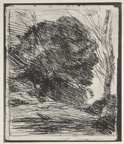 Stromy na hoře, původní otisk 1856, vytištěno v roce 1921. od Jean Baptiste Camille Corot