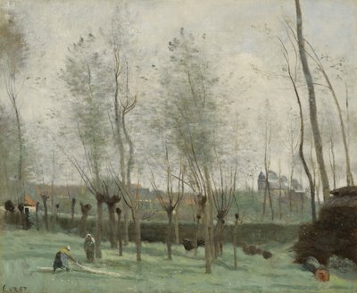 Wäscherinnen in einem Weidenhain von Jean Baptiste Camille Corot