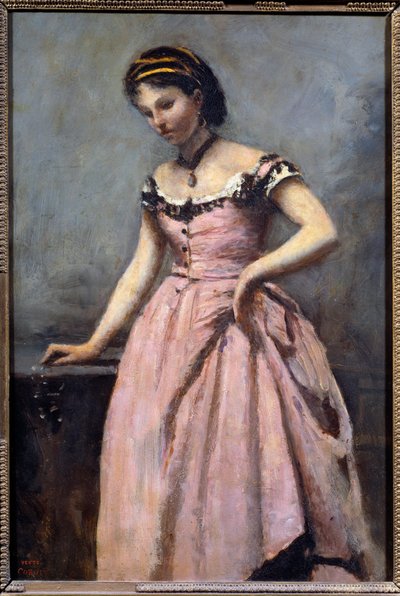 Mladá dívka s růžovými šaty obraz Camille Corot (1796-1875) 19. století Sun. 0,46x0,32 m Paříž, musee d