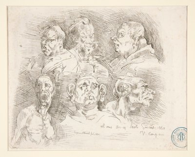 Náčrtky groteskních hlav od Jean-Baptiste Carpeaux