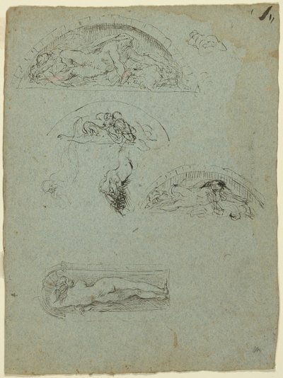 Stálá postava ve výklenku a studie pro skupinu Ugolino (recto); Prelát v červeném rouchu v davu (verze) od Jean-Baptiste Carpeaux