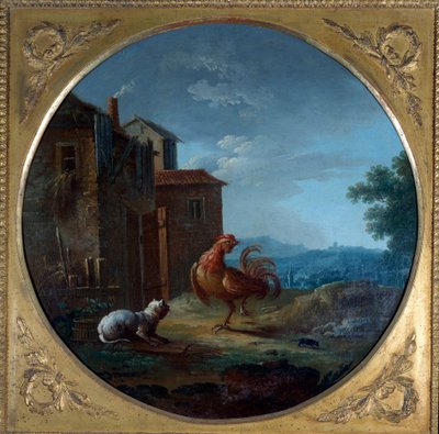 Prase, kočka a myš. Ilustrace k bajce od Jean de La Fontaine. Obraz Jean Baptiste Claudot (1733-1805) od Jean Baptiste Claudot