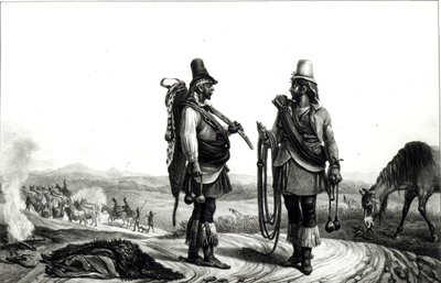 Indiáni Charrua z „Voyage Pittoresque et Historique au Bresil“, vyryto C. Mottem od Jean Baptiste Debret