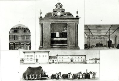 Pohřební průvod a pomník císaře Leopolda, z knihy "Voyage Pittoresque et Historique au Bresil", od Jean Baptiste Debret