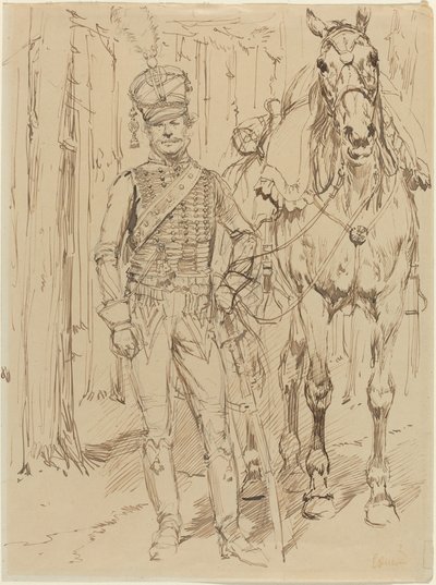 Francouzský husar vedoucí koně od Jean Baptiste Edouard Detaille