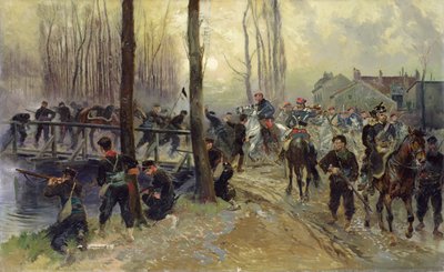 Přepadení poblíž mostu bráněného vojsky, časné ráno, 1870 od Jean Baptiste Edouard Detaille