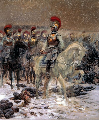 Ruské tažení z roku 1812: „Před útokem karabiniéři ve Winkowě““ Obraz Jean-Baptiste-Edouard Detaille (1848-1912) 19. století 0,89x0,79 m Paříž, Musee de l