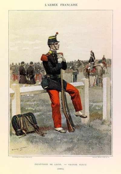 Typy a uniformy francouzské armády kapitána Julese Richarda, ilustrované Edouardem Detaillem (1848-1912): Infantry de line en grande-style in 1885, Collection Partial od Jean Baptiste Edouard Detaille