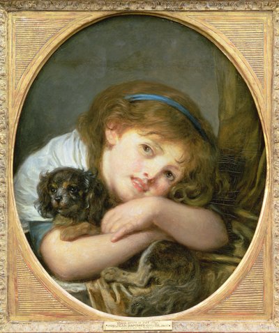 Dívka se psem (olej na panelu) od Jean Baptiste Greuze