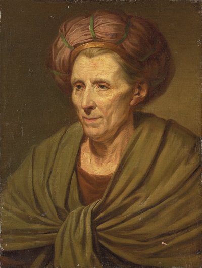 Portrét ženy, po poprsí, s hnědým turbanem a zeleným šátkem od Jean Baptiste Greuze