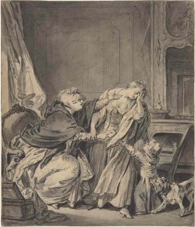 Rozzlobená matka (černá a šedá barva na grafitovém papíře) od Jean Baptiste Greuze
