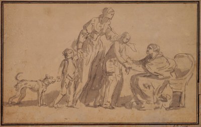 Dvě děti a matku přivítala stará sestra od Jean Baptiste Greuze