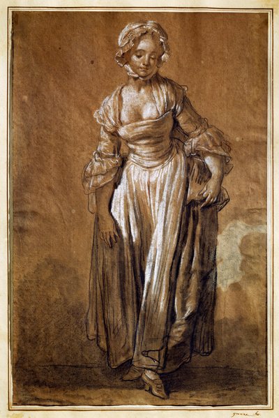 Mladá dívka stojící, kresba Jean-Baptiste Greuze (1725-1805) od Jean Baptiste Greuze
