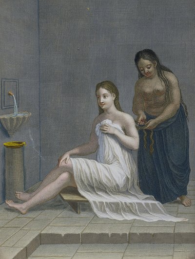 Turecká dívka, která si v lázních zaplétá vlasy, 18. století od Jean Baptiste Haussard