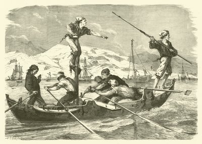 Lov mečounů na pobřeží Sicílie (rytina) od Jean Baptiste Henri Durand Brager