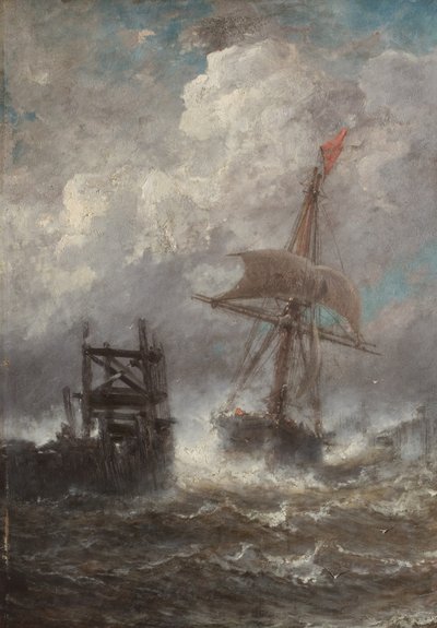 Přímořská krajina s lodí, 1870 od Jean Baptiste Henri Durand Brager