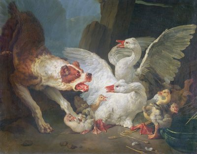 Pes útočící na husy, 1769 od Jean Baptiste Huet
