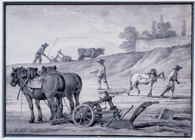 Landwirtschaft: Pflügszene. Zeichnung von Jean Baptiste Huet (1745-1811) 18. Jahrhundert Paris, Louvre Museum von Jean Baptiste Huet