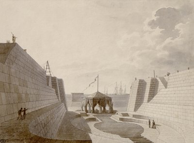 Trockendock in Cherbourg, Juli 1813 von Jean Baptiste Isabey