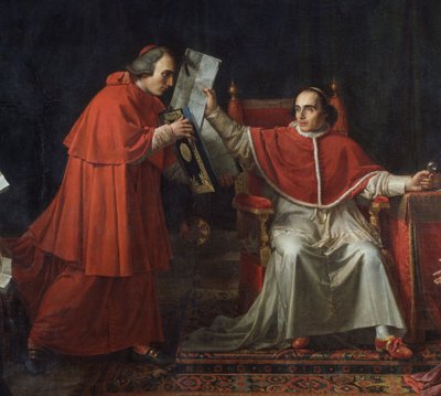 Podpis konkordátu mezi Francií a Svatým obležením (Saint Siege), papežem Piem VII. (1742 - 1823), 15. srpna od Jean Baptiste Joseph Wicar