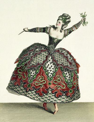 Kostým pro zběsilost v Ifigénii v Tauris a několik dalších oper, vyryl Rene Gaillard (asi 1710-90) asi 1780 od Jean Baptiste Martin