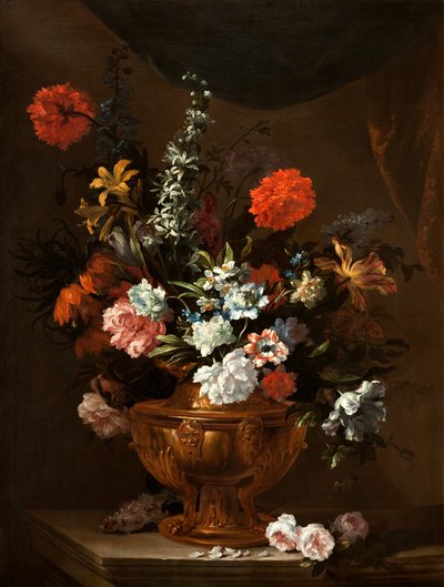 Květiny ve vyřezávané váze od Jean Baptiste Monnoyer