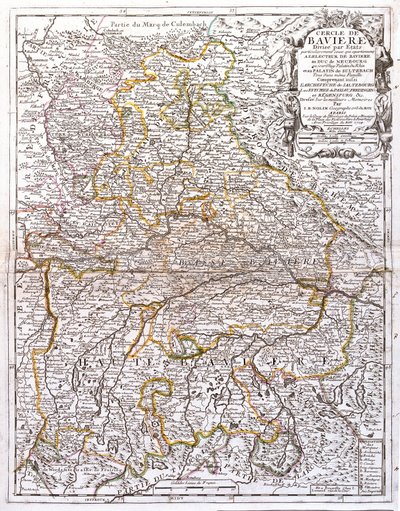 Mapa Bavorska (Německo) (rytina od Jean Baptiste Nolin
