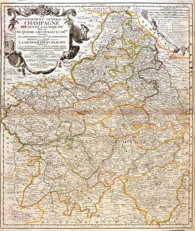 Mapa Champagne (Francie) (rytina od Jean Baptiste Nolin