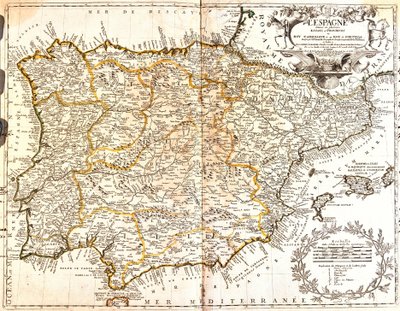 Mapa Španělska a Portugalska (rytina od Jean Baptiste Nolin