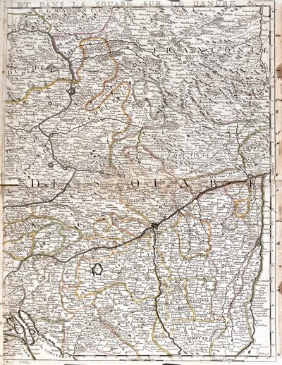 Mapa Švábska (Německo) (rytina od Jean Baptiste Nolin