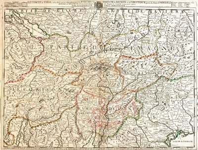 Mapa provincie Tyrolsko (Německo) (rytina od Jean Baptiste Nolin