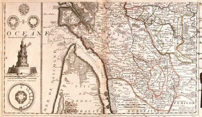 Mapa Akvitánie (Francie) (rytina od Jean Baptiste Nolin