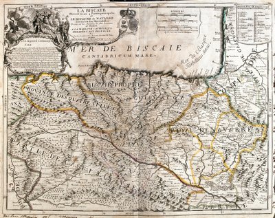 Mapa provincie Biskaj (Španělsko) a království Navarra (Francie) (rytina od Jean Baptiste Nolin