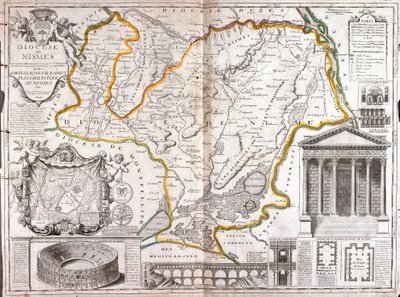 Mapa diecéze Nimes (Francie) (rytina od Jean Baptiste Nolin