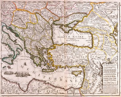 Mapa zemí východního Středomoří a Černého moře, Turecka a provincií Malé Asie (lept od Jean Baptiste Nolin