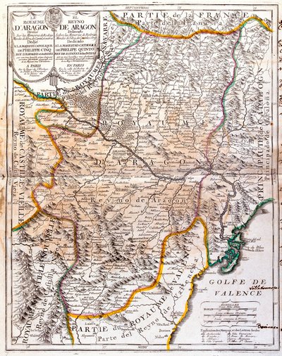Mapa Aragonského království (Španělsko) (rytina od Jean Baptiste Nolin
