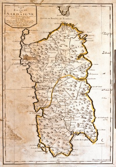 Mapa království Sardinie (Itálie) (rytina od Jean Baptiste Nolin