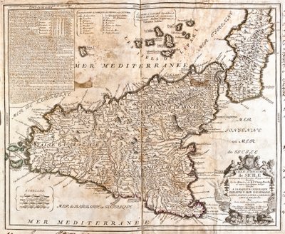 Mapa království Sicílie (Itálie) (rytina od Jean Baptiste Nolin