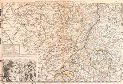 Mapa oblasti kolem Rýna (Německo, Švýcarsko, Francie) (rytina od Jean Baptiste Nolin