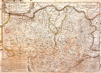 Mapa oblasti Parma (Itálie) (rytina od Jean Baptiste Nolin
