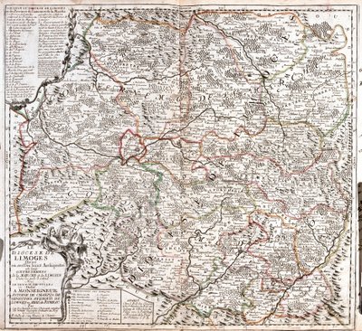 Mapa diecéze Limoges (Francie) (rytina od Jean Baptiste Nolin